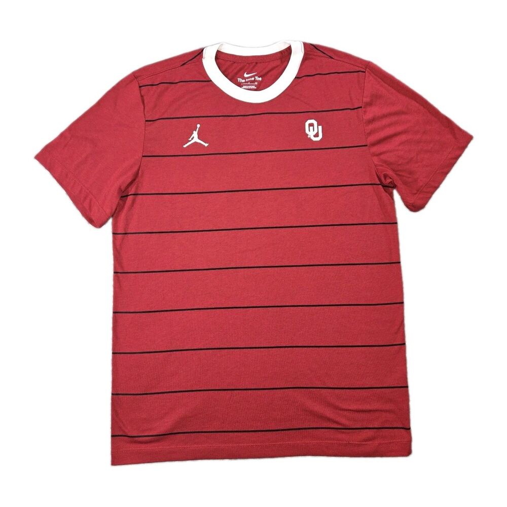 Mens Nike Jordan Oklahoma Sooners Striped T Shirt Small OU Red Black